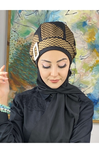 Black Ready to Wear Turban 424EYL22ŞPK-04