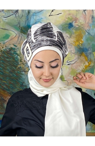 White Ready to Wear Turban 624EYL22ŞPK-01