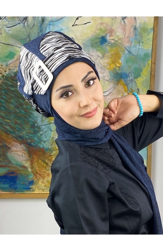 Dunkelblau Praktischer Turban 474EYL22ŞPK-04