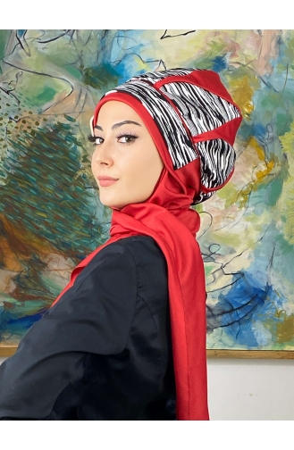 Damla Model Tesettür Hazır Türban Bere 474EYL22ŞPK-05 Kırmızı
