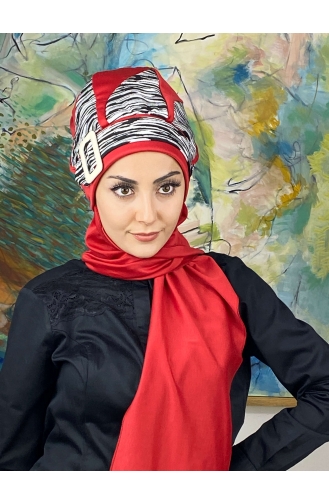 Damla Model Tesettür Hazır Türban Bere 474EYL22ŞPK-05 Kırmızı