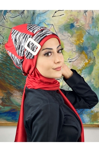 Red Ready to Wear Turban 474EYL22ŞPK-05