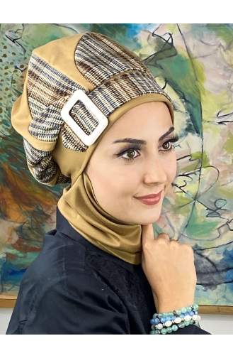 Damla Model Tesettür Hazır Türban Bere 534EYL22ŞPK-01 Sütlü kahve