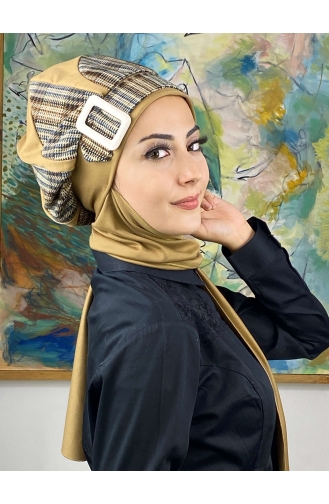 Damla Model Tesettür Hazır Türban Bere 534EYL22ŞPK-01 Sütlü kahve