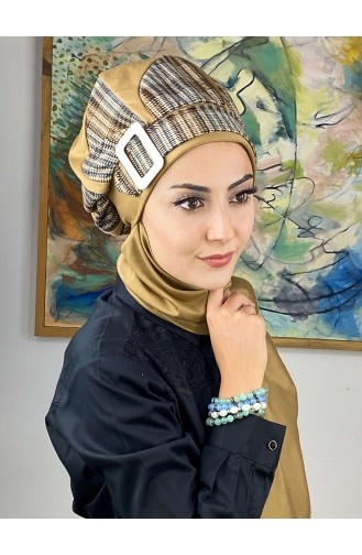 Damla Model Tesettür Hazır Türban Bere 534EYL22ŞPK-01 Sütlü kahve