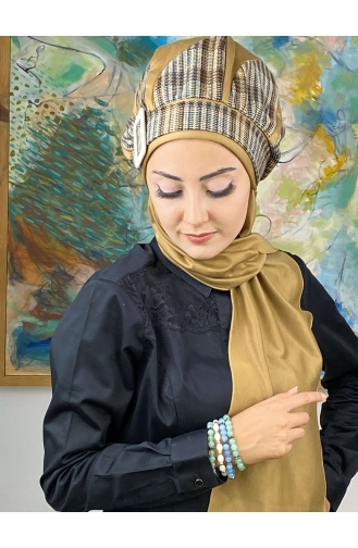 Damla Model Tesettür Hazır Türban Bere 534EYL22ŞPK-01 Sütlü kahve