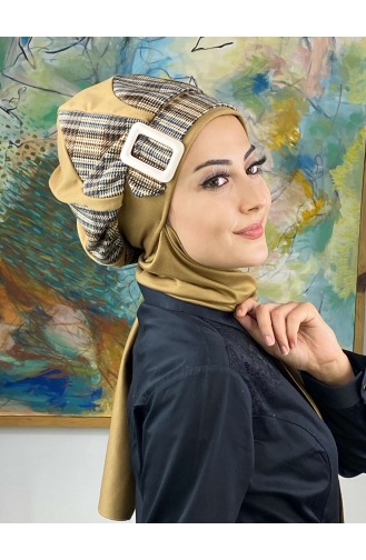 Damla Model Tesettür Hazır Türban Bere 534EYL22ŞPK-01 Sütlü kahve