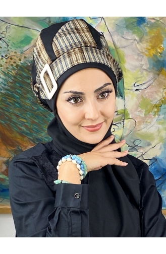 Damla Model Tesettür Hazır Türban Bere 534EYL22ŞPK-03 Siyah