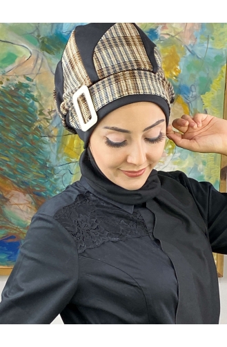Damla Model Tesettür Hazır Türban Bere 534EYL22ŞPK-03 Siyah