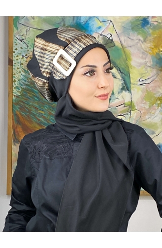 Damla Model Tesettür Hazır Türban Bere 534EYL22ŞPK-03 Siyah