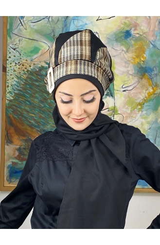Damla Model Tesettür Hazır Türban Bere 534EYL22ŞPK-03 Siyah
