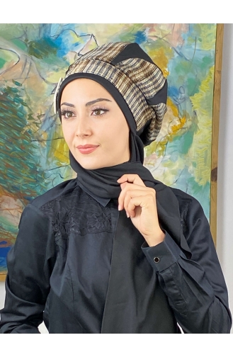 Damla Model Tesettür Hazır Türban Bere 534EYL22ŞPK-03 Siyah