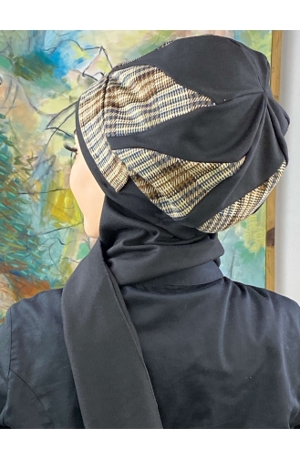 Damla Model Tesettür Hazır Türban Bere 534EYL22ŞPK-03 Siyah