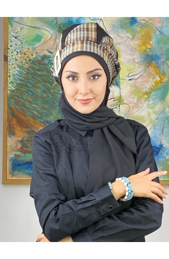 Damla Model Tesettür Hazır Türban Bere 534EYL22ŞPK-03 Siyah