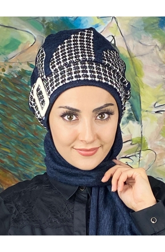 Damla Model Tesettür Hazır Türban Bere 564EYL22ŞPK-01 Lacivert