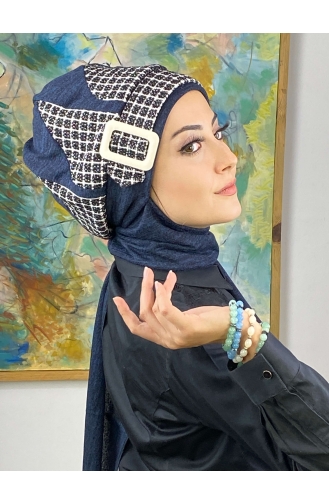 Damla Model Tesettür Hazır Türban Bere 564EYL22ŞPK-01 Lacivert