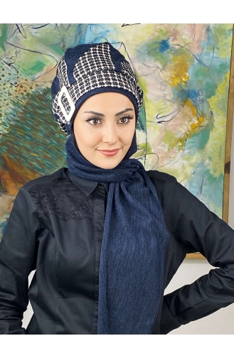 Damla Model Tesettür Hazır Türban Bere 564EYL22ŞPK-01 Lacivert
