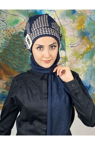 Damla Model Tesettür Hazır Türban Bere 564EYL22ŞPK-01 Lacivert