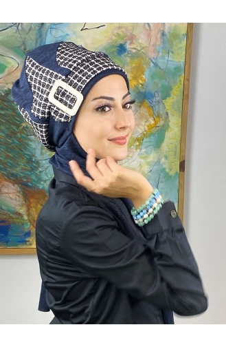 Damla Model Tesettür Hazır Türban Bere 564EYL22ŞPK-01 Lacivert