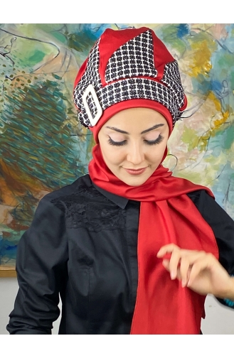 Red Ready to Wear Turban 564EYL22ŞPK-02