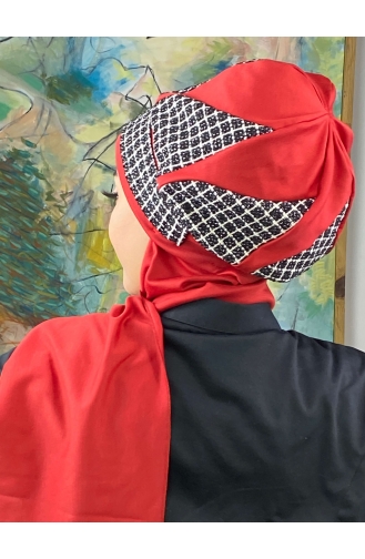 Red Ready to Wear Turban 564EYL22ŞPK-02