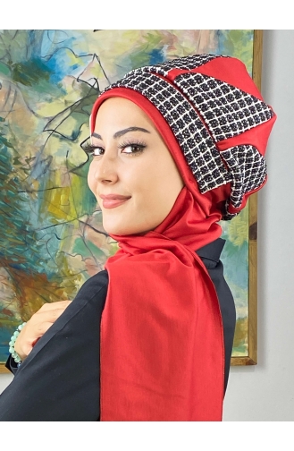 Red Ready to Wear Turban 564EYL22ŞPK-02