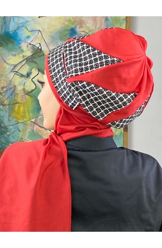 Red Ready to Wear Turban 564EYL22ŞPK-02