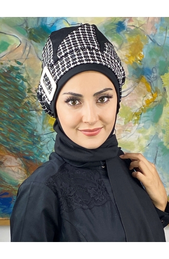 Damla Model Tesettür Hazır Türban Bere 564EYL22ŞPK-03 Siyah