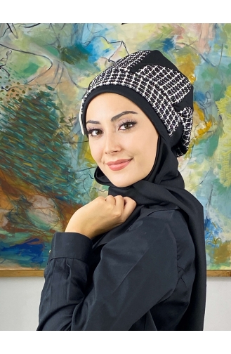 Damla Model Tesettür Hazır Türban Bere 564EYL22ŞPK-03 Siyah