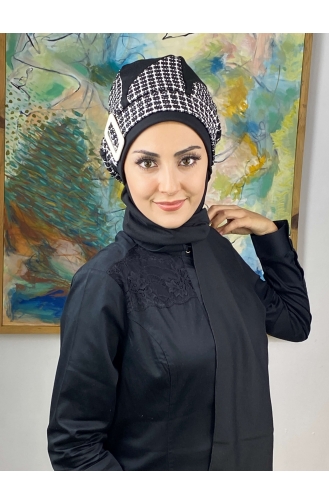Damla Model Tesettür Hazır Türban Bere 564EYL22ŞPK-03 Siyah