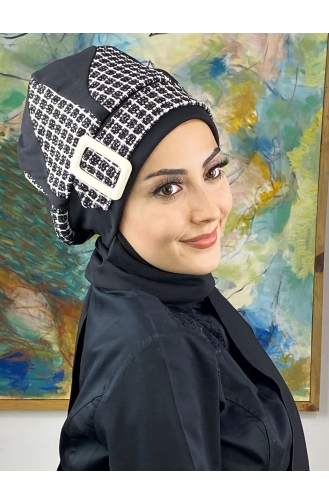 Damla Model Tesettür Hazır Türban Bere 564EYL22ŞPK-03 Siyah