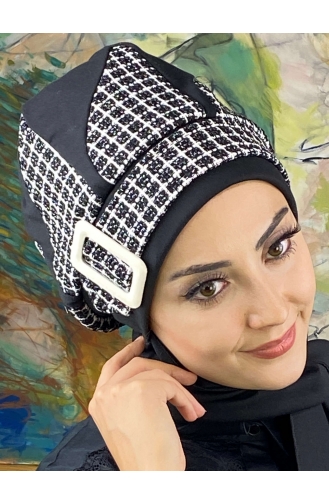 Damla Model Tesettür Hazır Türban Bere 564EYL22ŞPK-03 Siyah