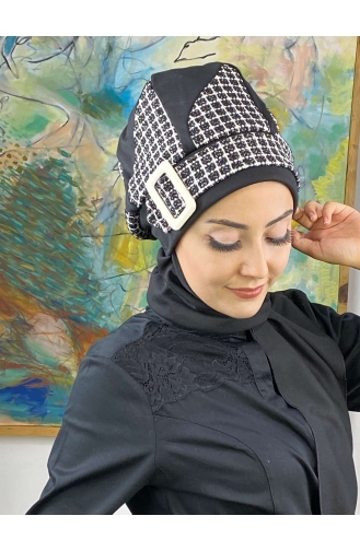 Damla Model Tesettür Hazır Türban Bere 564EYL22ŞPK-03 Siyah