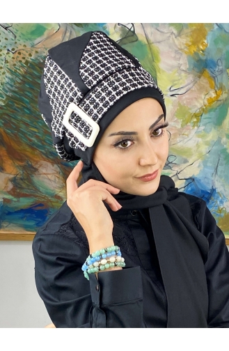 Damla Model Tesettür Hazır Türban Bere 564EYL22ŞPK-03 Siyah