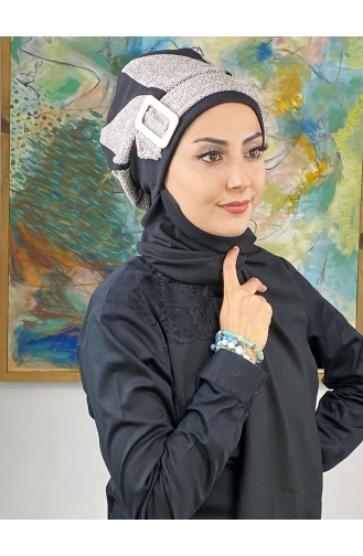 Black Ready to Wear Turban 664EYL22ŞPK-02