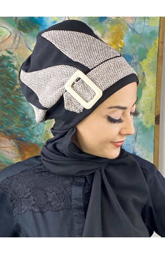 Black Ready to Wear Turban 664EYL22ŞPK-02