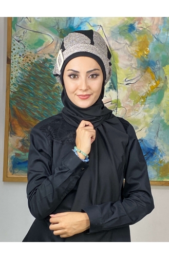 Black Ready to Wear Turban 664EYL22ŞPK-02