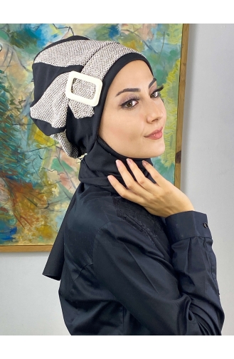 Black Ready to Wear Turban 664EYL22ŞPK-02