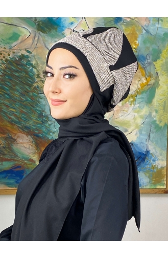 Black Ready to Wear Turban 664EYL22ŞPK-02