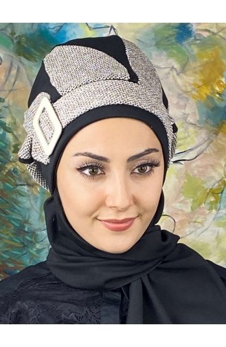 Black Ready to wear Turban 664EYL22ŞPK-02