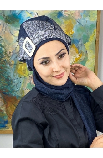 Navy Blue Ready to Wear Turban 664EYL22ŞPK-03