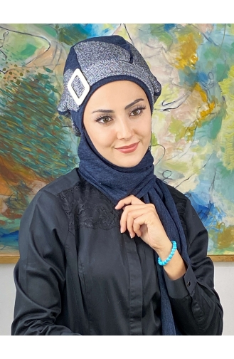 Navy Blue Ready to Wear Turban 664EYL22ŞPK-03