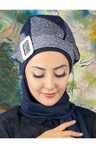 Dunkelblau Praktischer Turban 664EYL22ŞPK-03