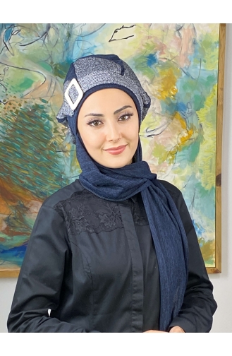 Dunkelblau Praktischer Turban 664EYL22ŞPK-03