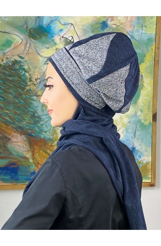 Dunkelblau Praktischer Turban 664EYL22ŞPK-03