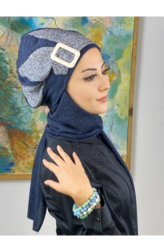 Navy Blue Ready to Wear Turban 664EYL22ŞPK-03