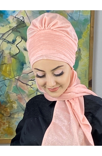 Light Salmon Ready to Wear Turban 16EYLL22BONE-05