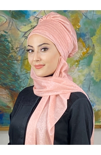 Light Salmon Ready to Wear Turban 16EYLL22BONE-05