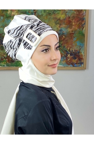 Çarkıfelek Atkılı Tesettür Bere 256EYLL22BERE-02 Beyaz Siyah