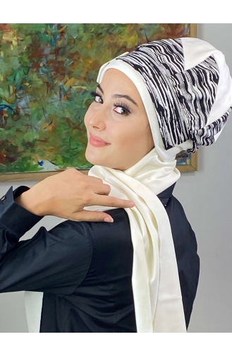 Çarkıfelek Atkılı Tesettür Bere 256EYLL22BERE-02 Beyaz Siyah